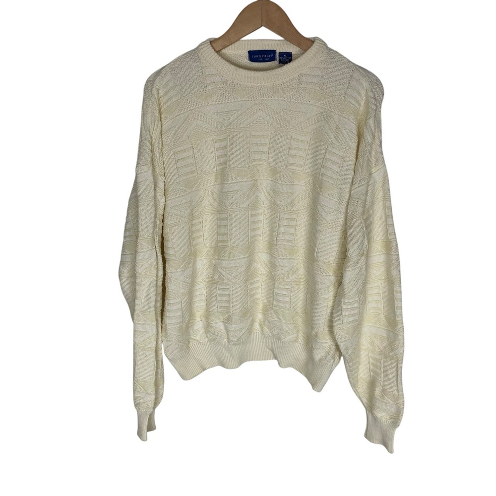 Vintage Towncraft‎ Cream Cotton Crew Neck Grandpa Sweater Men’s XL
